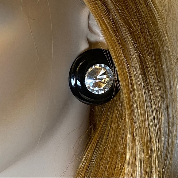 Vintage Jewelry - Crystal Statement Earrings Black VTG large circle